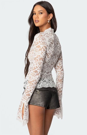 Sheer Lace Bell Sleeve Top image number 5