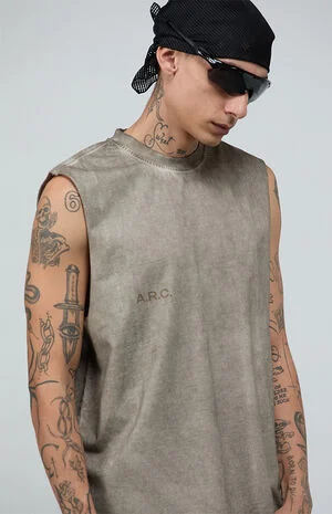 Khaki&nbsp;Vintage Wash Comfort Cut Off Muscle T-Shirt image number 3