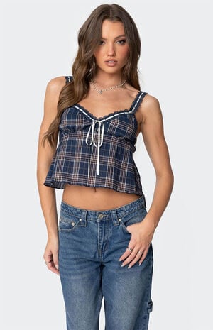 Plaid Lace Trim Tank Top image number 1