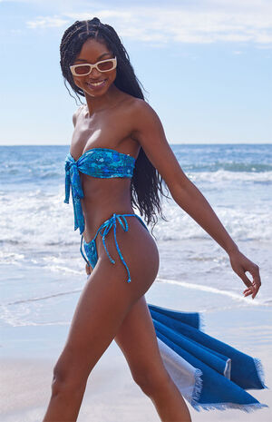 Floral Tie Front Bandeau Bikini Top image number 3