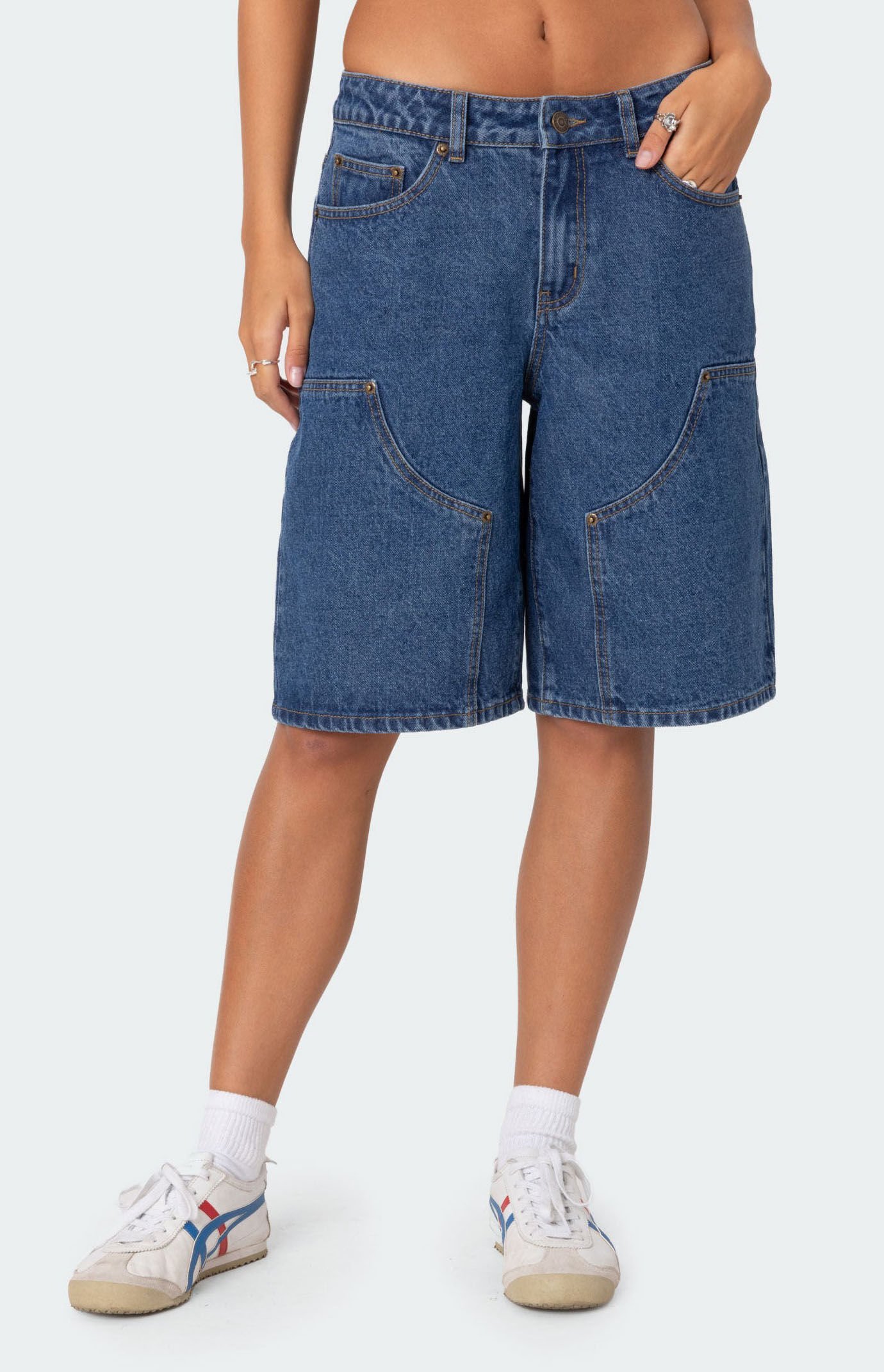 Edikted Jacqui Low Rise Denim Bermuda Shorts