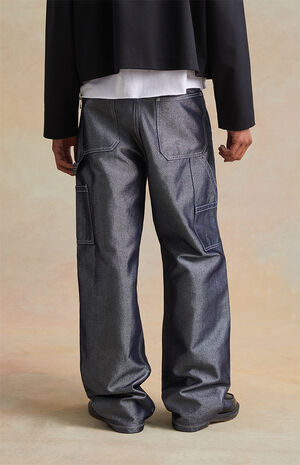 Metallic Black Baggy Carpenter Jeans image number 5
