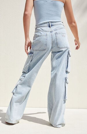 Light Blue Asymmetrical '90s Baggy Cargo Jeans image number 4