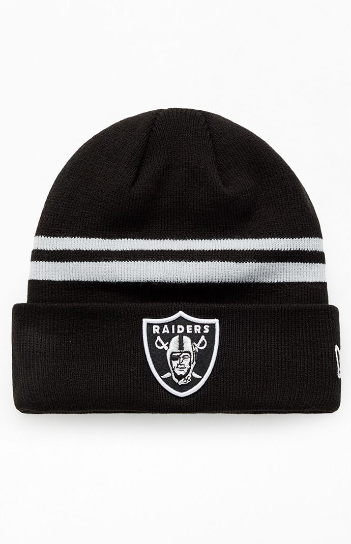 【US限定】New Era Las Vegas raiders Pom Knit Black Stripes Las Vegas Raiders FRESH STRIPED Knit Beanie Hat by New Era