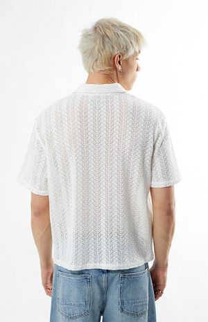 White Lance Swirl Knit Oversized Camp Shirt image number 3