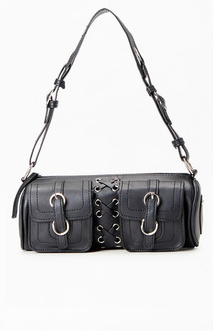 Faux Leather Lace Up Structured Shoulder Bag image number 1
