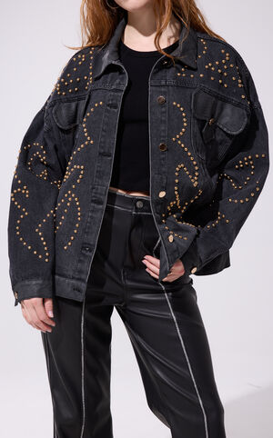 Ricki Black Studded Denim Jacket image number 1