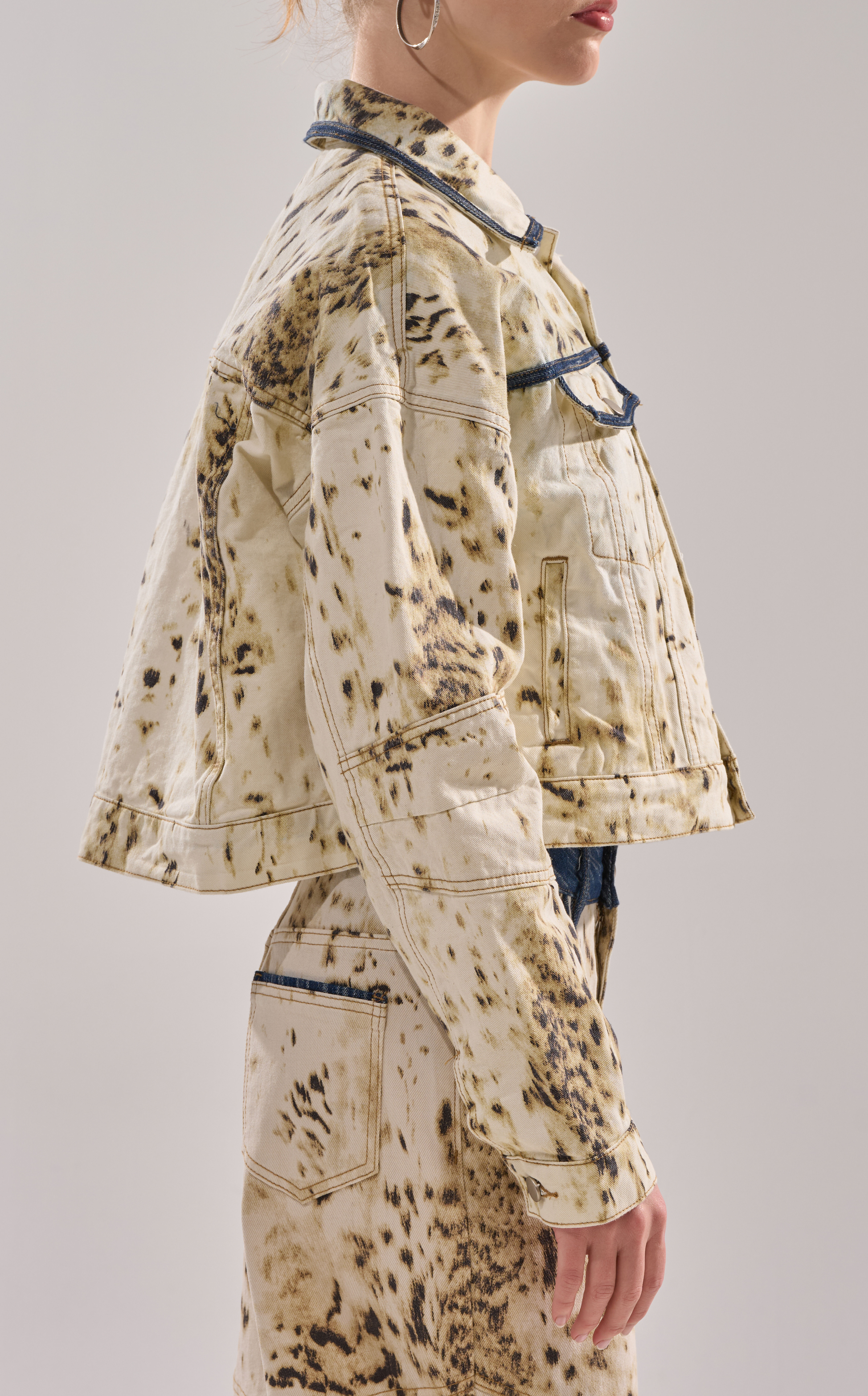 AZALEA WANG Santana Cow Print Denim Jacket