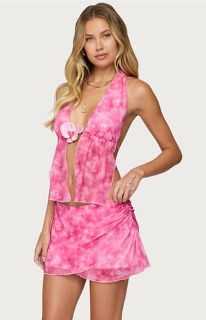 Tiedye Mesh Split Front Backless Top image number 2