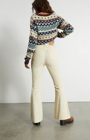 Cream Corduroy High Waisted Flare Jeans image number 4