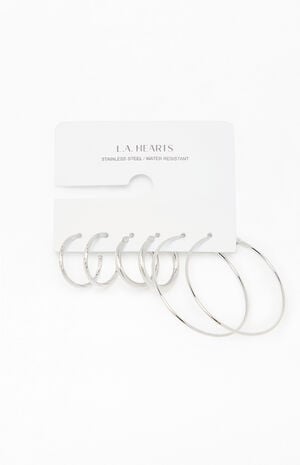 3 Pack Silver Hoop Earrings image number 1