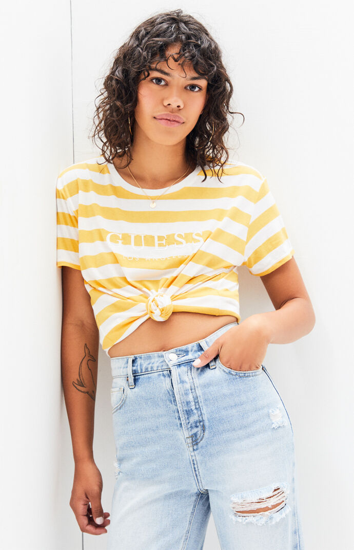 guess palm striped t-shirt