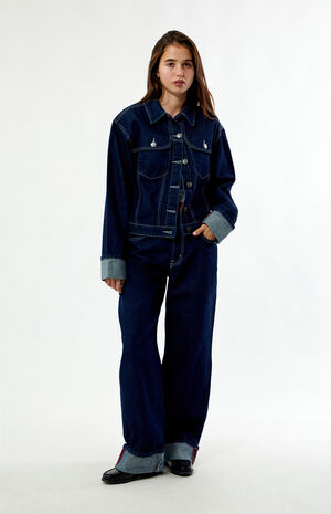 Dark Blue Paneled Denim Jacket image number 4