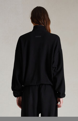 Women's Jet Black Reverse Fleece Half Zip Mock Neck Sweatshirt image number 4