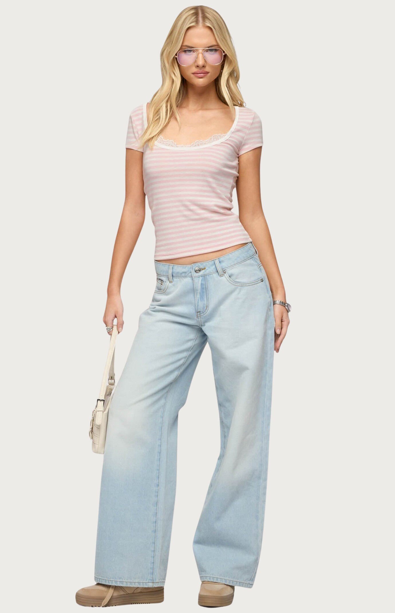 Edikted Layered Lacey Striped T-Shirt