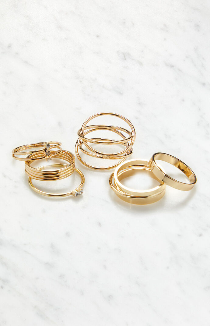 LA Hearts Gold Stacked Ring Pack PacSun