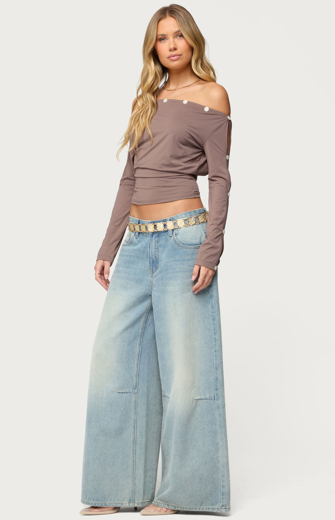 Edikted Ronee Off Shoulder Button Cutout Top