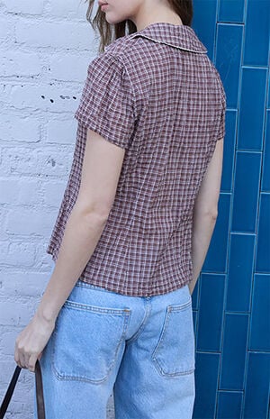 Brown Plaid Textured Teagan Collared Top image number 4