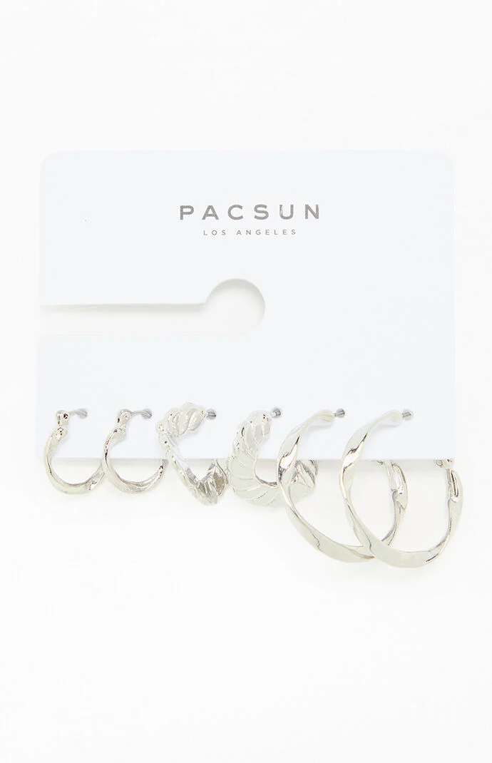 Pacsun 3 Pack Silver Textured Hoop Earrings