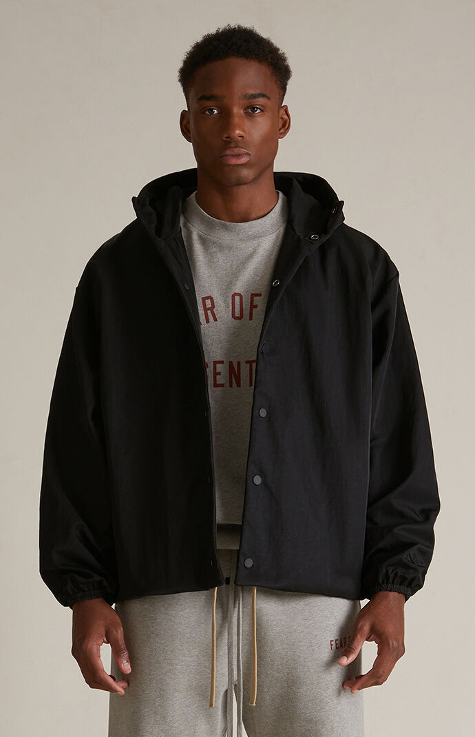 Fear of God Essentials Black Textured Nylon Hooded Jacket