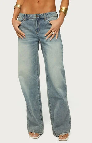 Raelynn Washed Low Rise Baggy Jeans image number 1