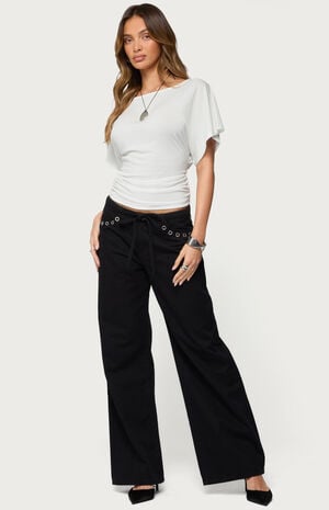 Grommet Tie Waist Low Rise Jeans image number 4