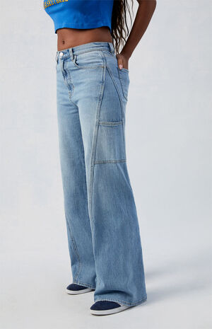 Wide Leg Jeans Stretch Paneled Medium Indigo image number 3