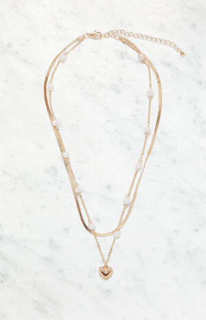 Pearl Heart Layered Necklace image number 1