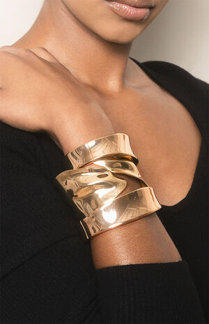 Melted Abstract Rhodium Plated Cuff Bracelet image number 2