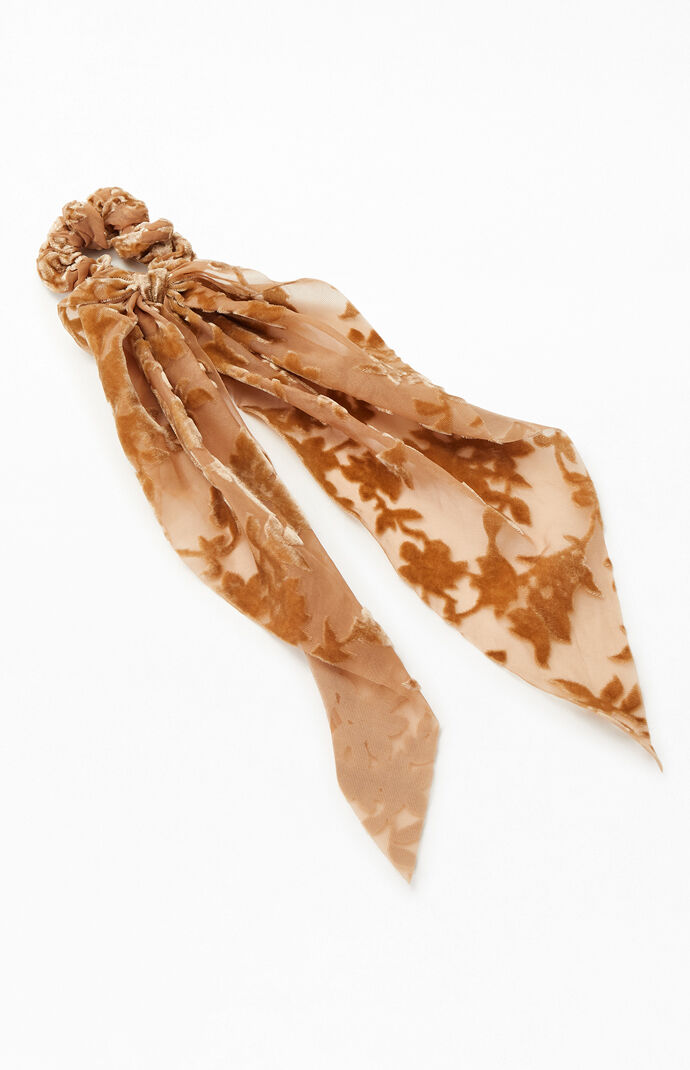 Beige Burnout Velvet Flowy Scrunchie