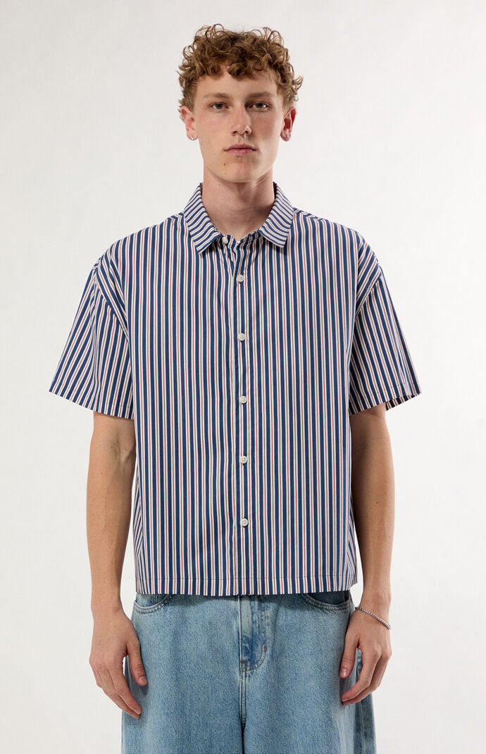 Pacsun Striped Boxy Short Sleeve Button Down Shirt