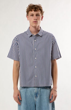 Striped Boxy Short Sleeve Button Down Shirt image number 1