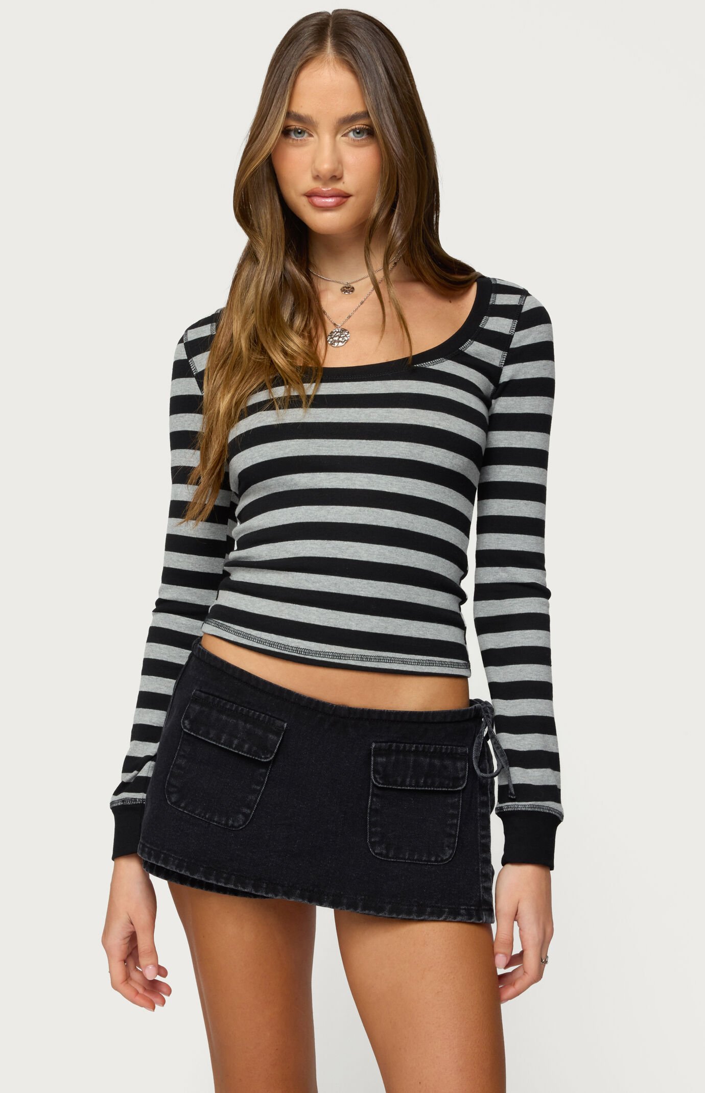 Edikted Rainey Striped Long Sleeve Top