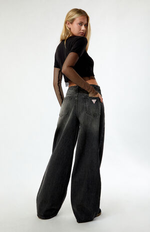 Black Double Pocket Wide Leg Baggy Jeans image number 1