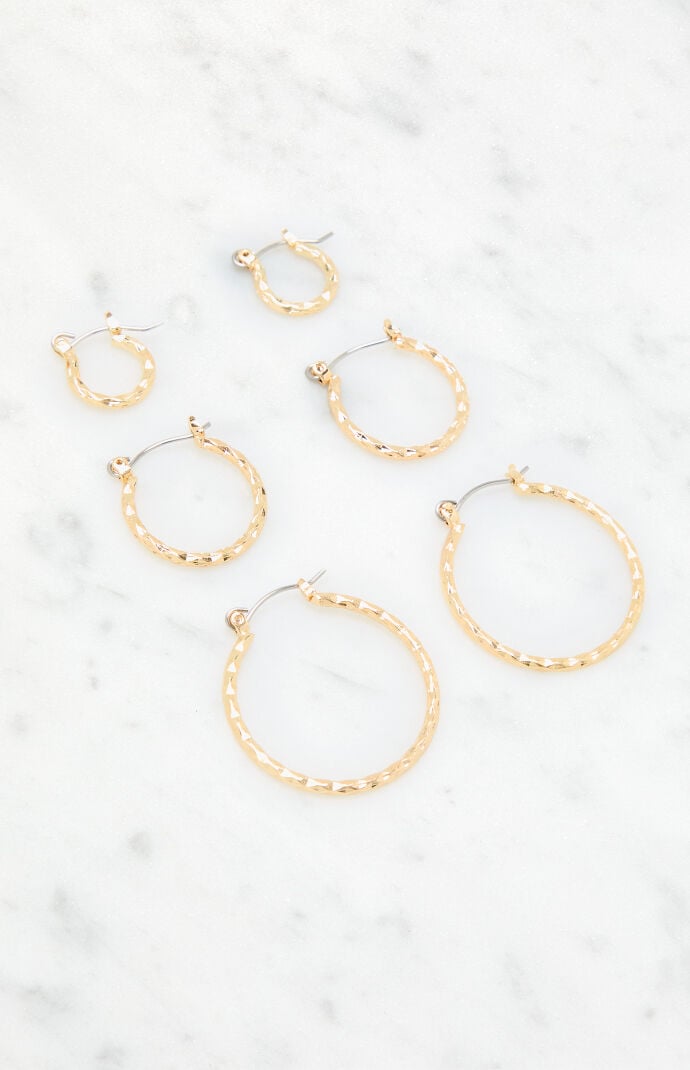 LA Hearts 3 Pack Hammered Hoop Earrings