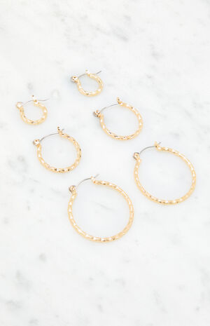 3 Pack Hammered Hoop Earrings image number 2