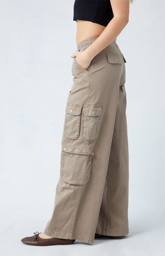 Pacsun Taupe Draped Low Rise Wide Leg Cargo Pants | PacSun