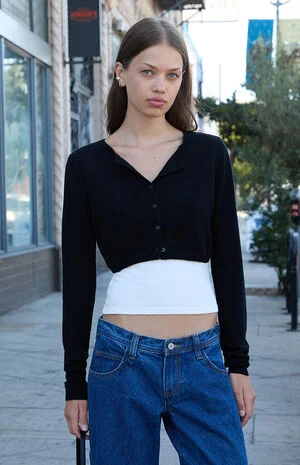 Black Cropped Cardigan image number 1