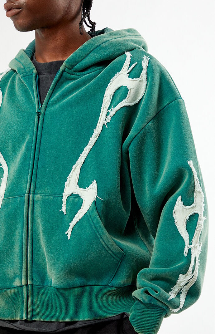 Pacsun Abstract Raw Applique Cropped Full Zip Hoodie | Pacsun