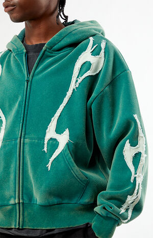 Abstract Raw Applique Cropped Full Zip Hoodie image number 2