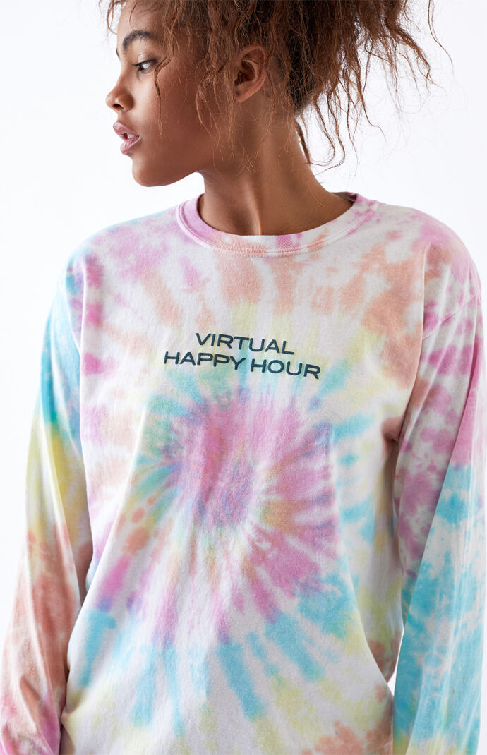Tie-Dyed Virtual Happy Long Sleeve T-Shirt
