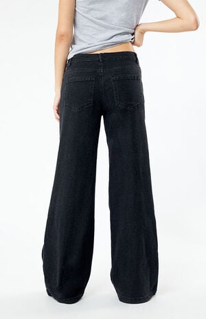 Black Ruched Wide Leg Jeans image number 4