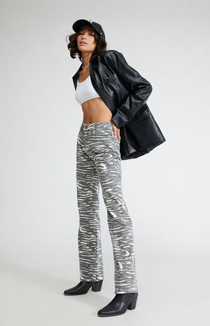 Zebra Printed Bootcut Jeans image number 1