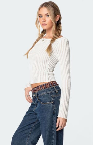 Textured Sheer Boat Neck Top image number 3