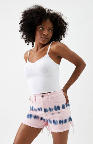 Pink Tie Dye Ultra High Waisted Vintage Denim Shorts image number 1