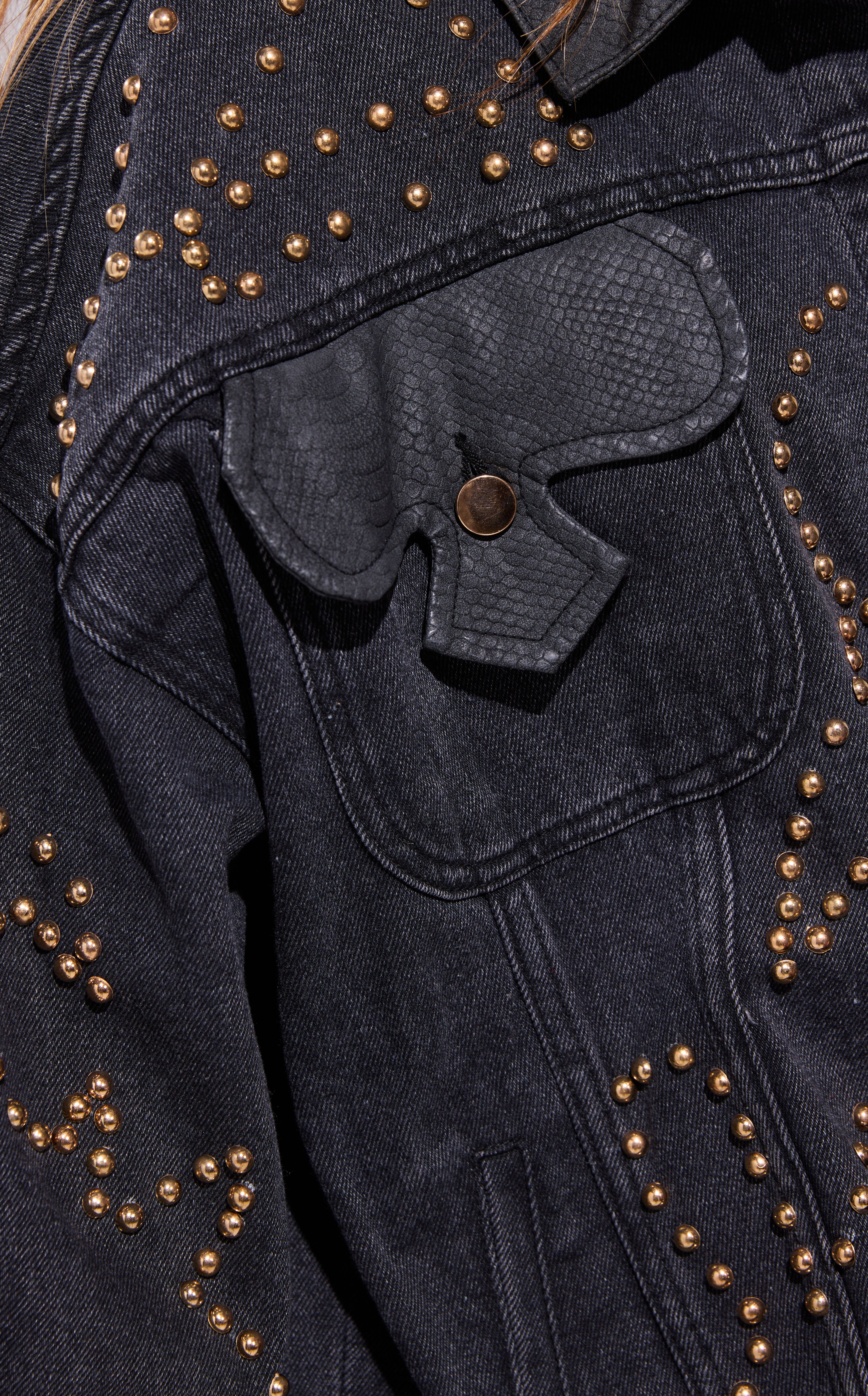 AZALEA WANG Ricki Black Studded Denim Jacket