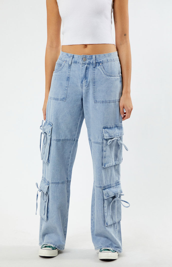 LA Hearts Light Indigo Ribbon Low Rise Baggy Cargo Jeans LA Hearts Light Indigo Ribbon Low Rise Baggy Cargo Jeans
