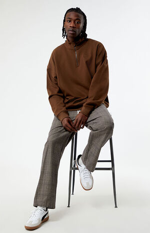 Eco Brown Solid Quarter Zip Sweatshirt image number 3