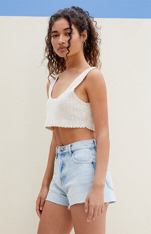 Light Indigo High Waisted Relaxed Denim Shorts image number 2