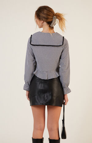 Gingham Collared Tie Long Sleeve Top image number 4